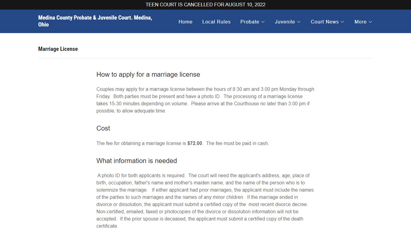 Marriage - Medina County Probate & Juvenile Court